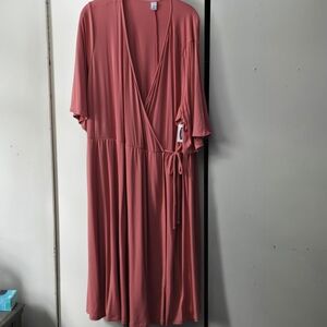 Plus Size Elegant Coral Wrap Dress